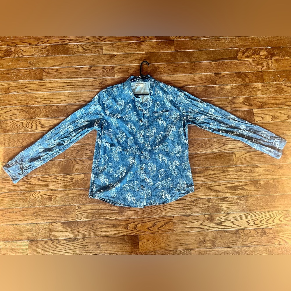 Hollister Mens Button Down Long Sleeve Shirt Sz L. Blue Pattern / Large- Cotton